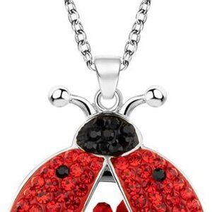 Ladybug Necklace Silver Cubic Zirconia Cute Crystals Females Gifts Halloween
